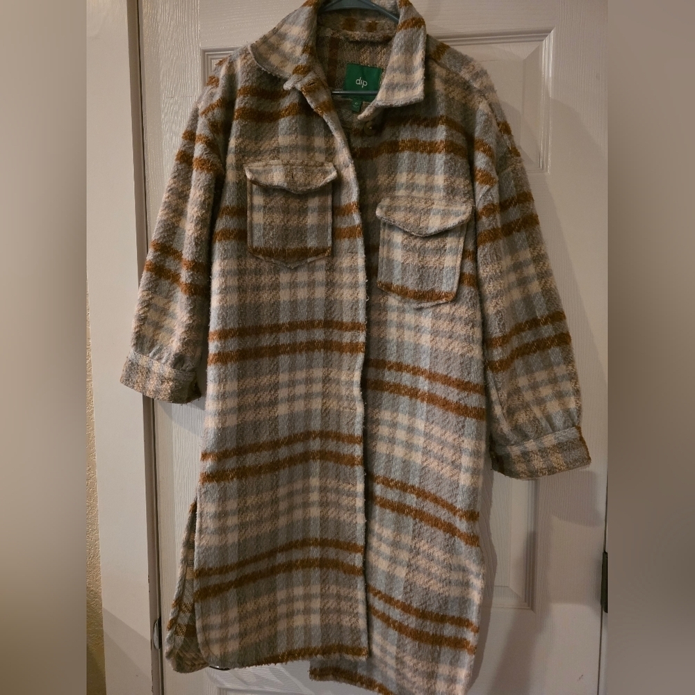 Cozy Oversized Plaid Teddy Jacket - Brown and Gray